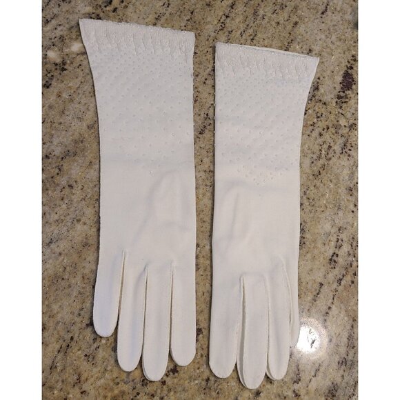 Vintage Size S 6.5 Ivory Cotton Beaded Waterfall Formal 12.5" Long Gloves - Picture 1 of 16